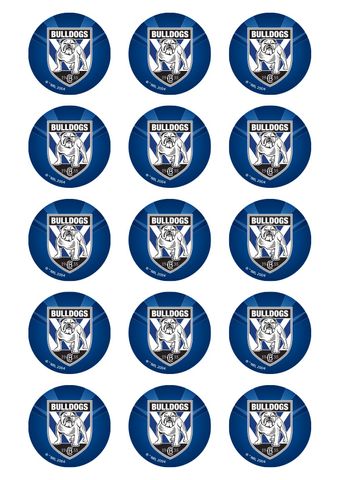 NRL CANTERBURY BULLDOGS 2 INCH/5CM CUPCAKE IMAGE SHEET - 15 PER SHEET