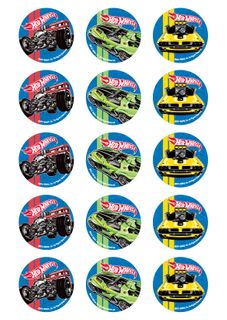 HOT WHEELS - 2 INCH/5CM CUPCAKE IMAGE SHEET - 15 PER SHEET