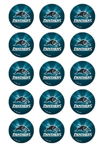 NRL PENRITH PANTHERS 2 INCH/5CM CUPCAKE IMAGE SHEET - 15 PER SHEET