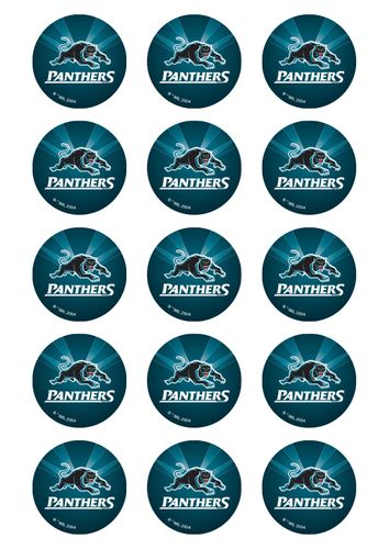 NRL PENRITH PANTHERS 2 INCH/5CM CUPCAKE IMAGE SHEET - 15 PER SHEET