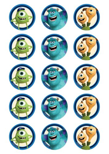 MONSTERS UNI 2 INCH/5CM CUPCAKE IMAGE SHEET - 15 PER SHEET