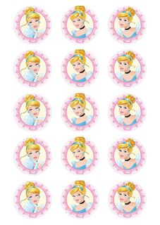 DISNEY PRINCESS - CINDERELLA 2 INCH/5CM CUPCAKE IMAGE SHEET - 15 PER SHEET