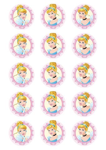 DISNEY PRINCESS - CINDERELLA 2 INCH/5CM CUPCAKE IMAGE SHEET - 15 PER SHEET