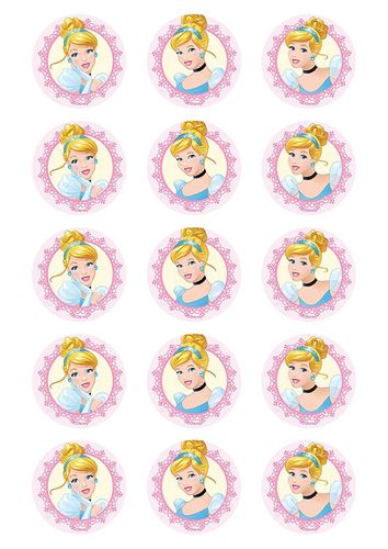 DISNEY PRINCESS - CINDERELLA 2 INCH/5CM CUPCAKE IMAGE SHEET - 15 PER SHEET