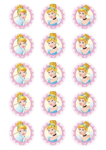 DISNEY PRINCESS - CINDERELLA 2 INCH/5CM CUPCAKE IMAGE SHEET - 15 PER SHEET