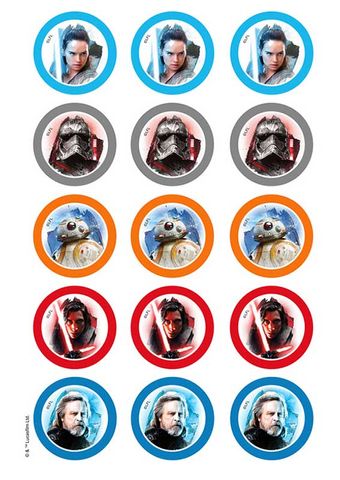 STAR WARS | EPISODE VIII | 2 INCH/5CM CUPCAKE IMAGE SHEET | 15 PER SHEET