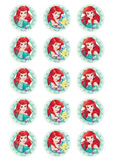 DISNEY PRINCESS - ARIEL 2 INCH/5CM CUPCAKE IMAGE SHEET - 15 PER SHEET