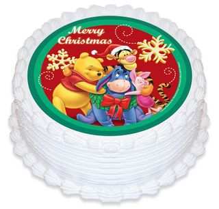 WINNIE THE POOH  - CHRISTMAS WISHES ROUND EDIBLE ICING IMAGE - 6.3 INCH / 16CM