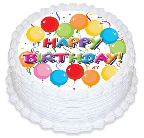 HAPPY BIRTHDAY BALLOONS ROUND EDIBLE ICING IMAGE - 6.3 INCH / 16CM