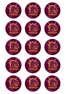 NRL BRISBANE BRONCOS 2 INCH/5CM CUPCAKE IMAGE SHEET - 15 PER SHEET