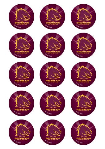 NRL BRISBANE BRONCOS 2 INCH/5CM CUPCAKE IMAGE SHEET - 15 PER SHEET