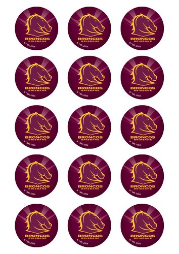 NRL BRISBANE BRONCOS 2 INCH/5CM CUPCAKE IMAGE SHEET - 15 PER SHEET