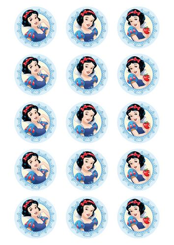 DISNEY PRINCESS - SNOW WHITE 2 INCH/5CM CUPCAKE IMAGE SHEET - 15 PER SHEET