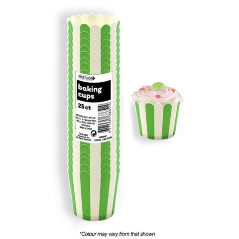 BAKING CUPS | STRIPES | LIME GREEN | 25 PACK