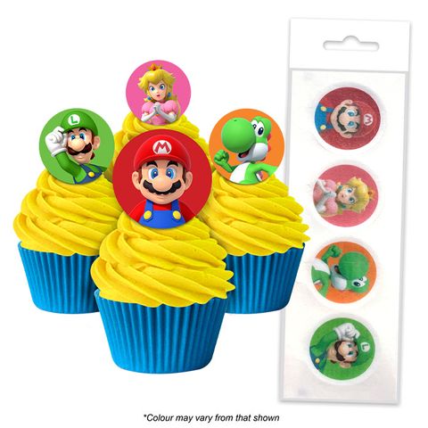 SUPER MARIO BROS | EDIBLE WAFER CUPCAKE TOPPERS | 16 PIECE PACK