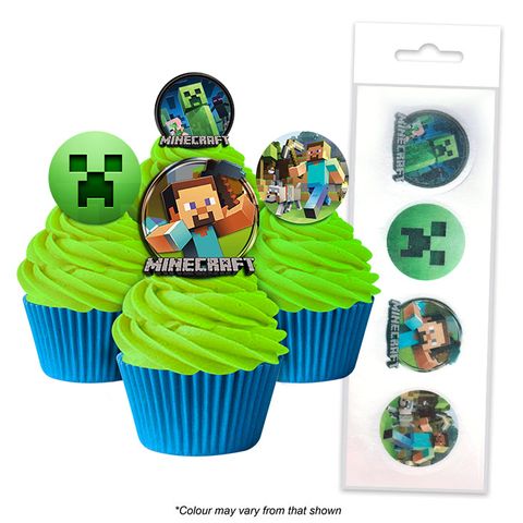 MINECRAFT | EDIBLE WAFER CUPCAKE TOPPERS | 16 PIECE PACK