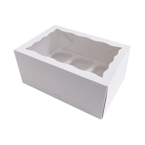 DISPLAY CUPCAKE BOX | 6 HOLES | STANDARD | 4 INCH HIGH | WHITE | PE COATED