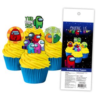 AMONG US | EDIBLE WAFER CUPCAKE TOPPERS | 16 PIECE PACK | B/B 30/03/24