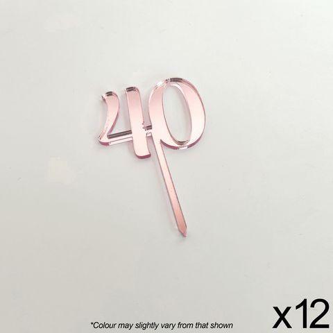 CAKE CRAFT | #40 | 3.5CM | ROSE GOLD MIRROR | ACRYLIC CUPCAKE TOPPER | 12 PACK