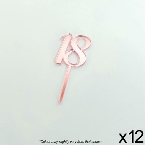 CAKE CRAFT | #18 | 3.5CM | ROSE GOLD MIRROR | ACRYLIC CUPCAKE TOPPER | 12 PACK