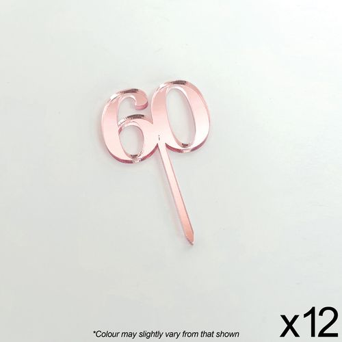 CAKE CRAFT | #60 | 3.5CM | ROSE GOLD MIRROR | ACRYLIC CUPCAKE TOPPER | 12 PACK