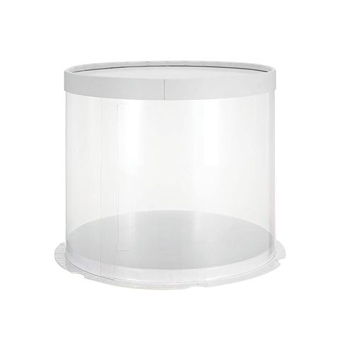 CLEAR TUBE CAKE BOX | 8X8X8 INCH | WHITE LID & BASE