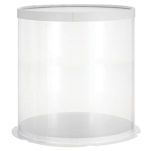 CLEAR TUBE CAKE BOX | 10X10X13 INCH | WHITE LID & BASE