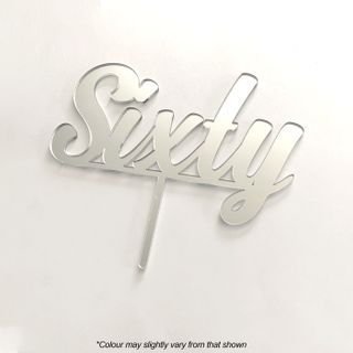 NUMBER SIXTY SILVER MIRROR ACRYLIC CAKE TOPPER