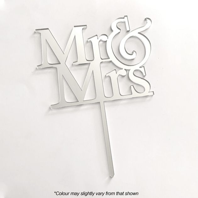 MR & MRS SILVER MIRROR ACRYLIC CAKE TOPPER