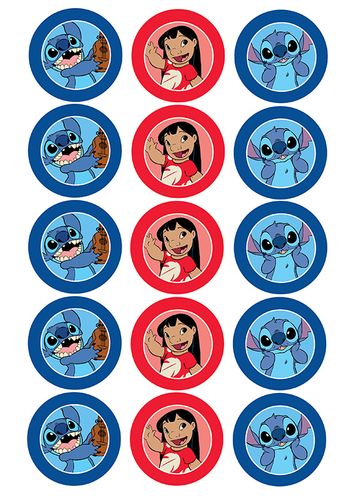 LILO & STITCH - 2 INCH/5CM CUPCAKE IMAGE SHEET - 15 PER SHEET