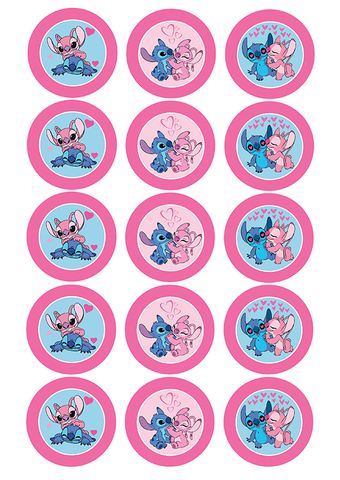 STITCH & ANGEL - 2 INCH/5CM CUPCAKE IMAGE SHEET - 15 PER SHEET