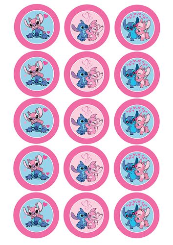 STITCH & ANGEL - 2 INCH/5CM CUPCAKE IMAGE SHEET - 15 PER SHEET