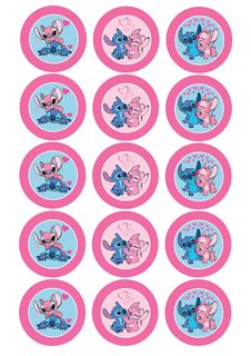 STITCH & ANGEL - 2 INCH/5CM CUPCAKE IMAGE SHEET - 15 PER SHEET