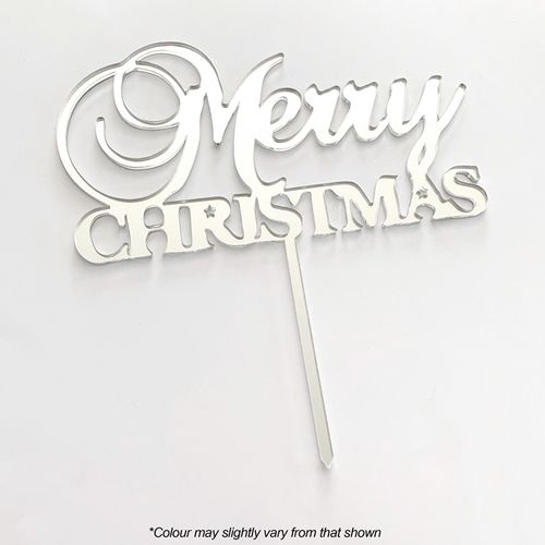 MERRY CHRISTMAS SILVER MIRROR ACRYLIC CAKE TOPPER