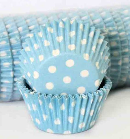 408 BAKING CUPS - PASTEL BLUE POLKA DOTS - 500 PIECE PACK