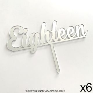 CAKE CRAFT | EIGHTEEN | SILVER MIRROR | ACRYLIC TOPPER | 6 PACK