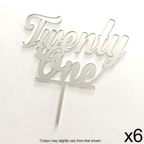 CAKE CRAFT | TWENTY ONE | SILVER MIRROR | ACRYLIC TOPPER | 6 PACK