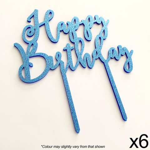 CAKE CRAFT | HAPPY BIRTHDAY | BLUE GLITTER | ACRYLIC TOPPER | 6 PACK