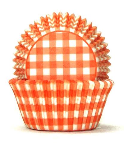 700 BAKING CUPS - ORANGE GINGHAM - 100 PIECE PACK