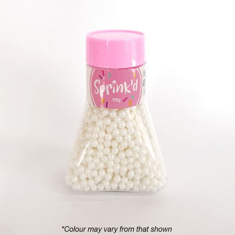 SPRINK'D | 4MM SUGAR BALLS PEARL | WHITE | 110G - BB 20/09/25