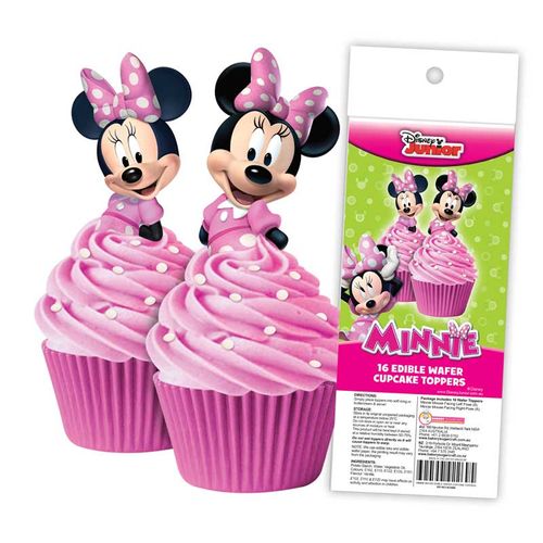 MINNIE MOUSE EDIBLE WAFER CUPCAKE TOPPERS - 16 PIECE PACK - BB 12/24