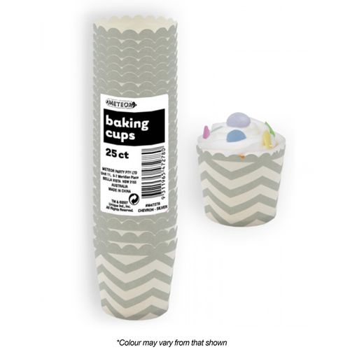 BAKING CUPS | CHEVRON | SILVER | 25 PACK