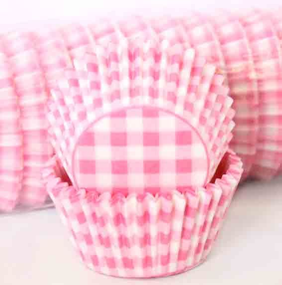408 BAKING CUPS PASTEL PINK GINGHAM 500 PIECE PACK