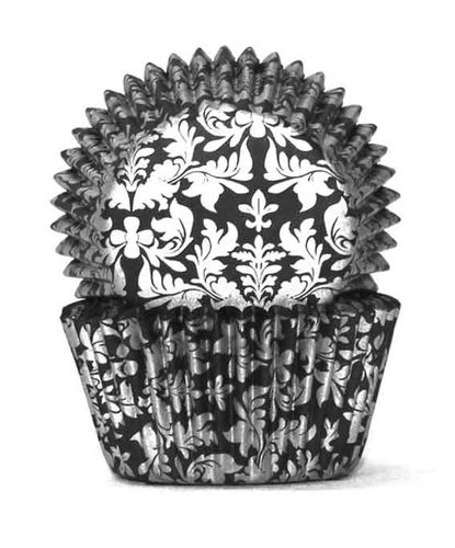 408 BAKING CUPS - BLACK/SILVER HIGH TEA - 100 PIECE PACK