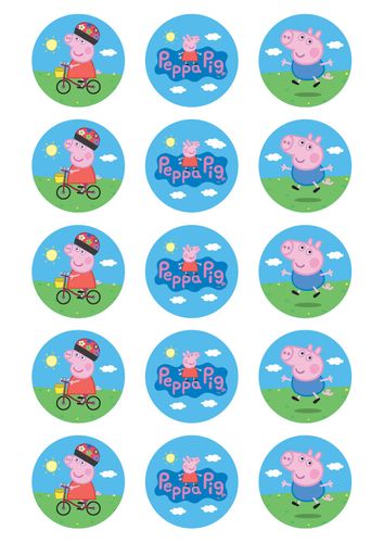 PEPPA PIG - 2 INCH/5CM CUPCAKE IMAGE SHEET - 15 PER SHEET