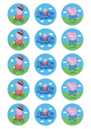 PEPPA PIG - 2 INCH/5CM CUPCAKE IMAGE SHEET - 15 PER SHEET