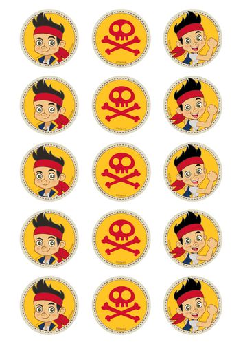 DISNEY JAKE AND THE NEVER LAND PIRATES 2 INCH/5CM CUPCAKE IMAGE SHEET - 15 PER SHEET