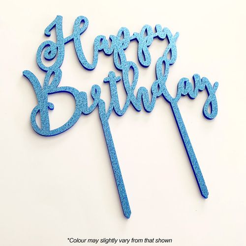 HAPPY BIRTHDAY BLUE GLITTER ACRYLIC CAKE TOPPER