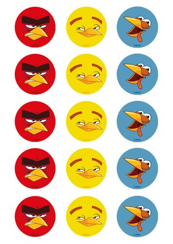 ANGRY BIRDS - 2 INCH/5CM CUPCAKE IMAGE SHEET - 15 PER SHEET