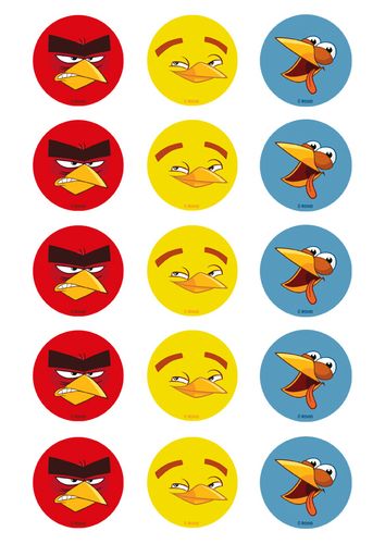 ANGRY BIRDS - 2 INCH/5CM CUPCAKE IMAGE SHEET - 15 PER SHEET